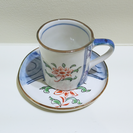 四日市萬古焼 Small Coffee Cup& saucer 唐花