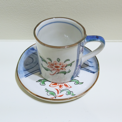 四日市萬古焼　Small Coffee Cup& saucer  唐花