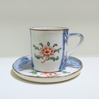 四日市萬古焼　Small Coffee Cup& saucer  唐花