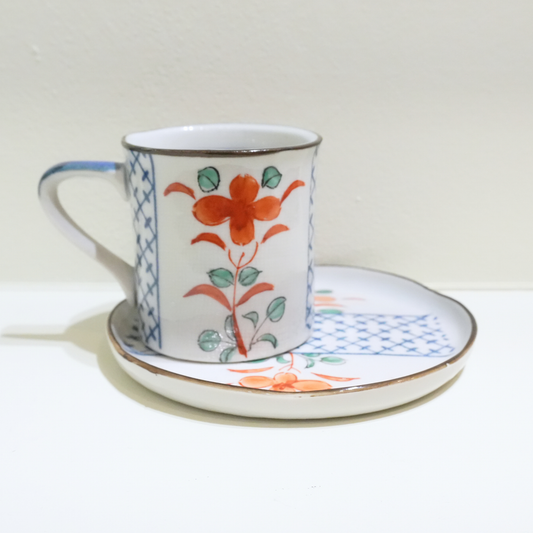 四日市萬古焼　Small Coffee Cup& saucer  牡丹