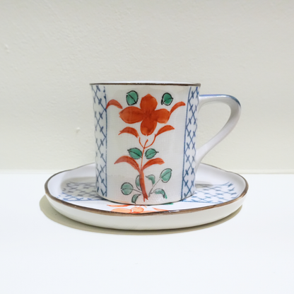 四日市萬古焼　Small Coffee Cup& saucer  牡丹