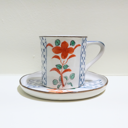 四日市萬古焼　Small Coffee Cup& saucer  牡丹