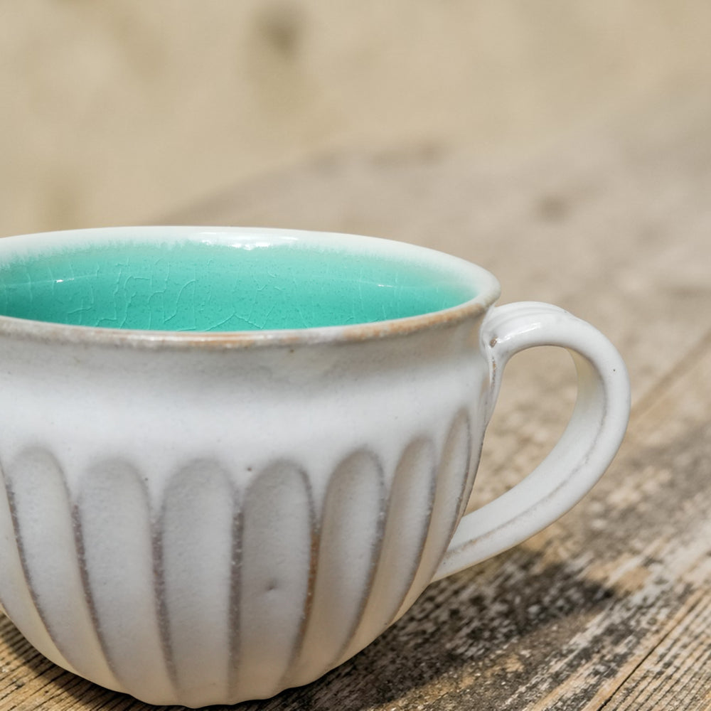 しのぎマグカップ | ブルー | 大きめ | 雅峰窯 | 丹波焼