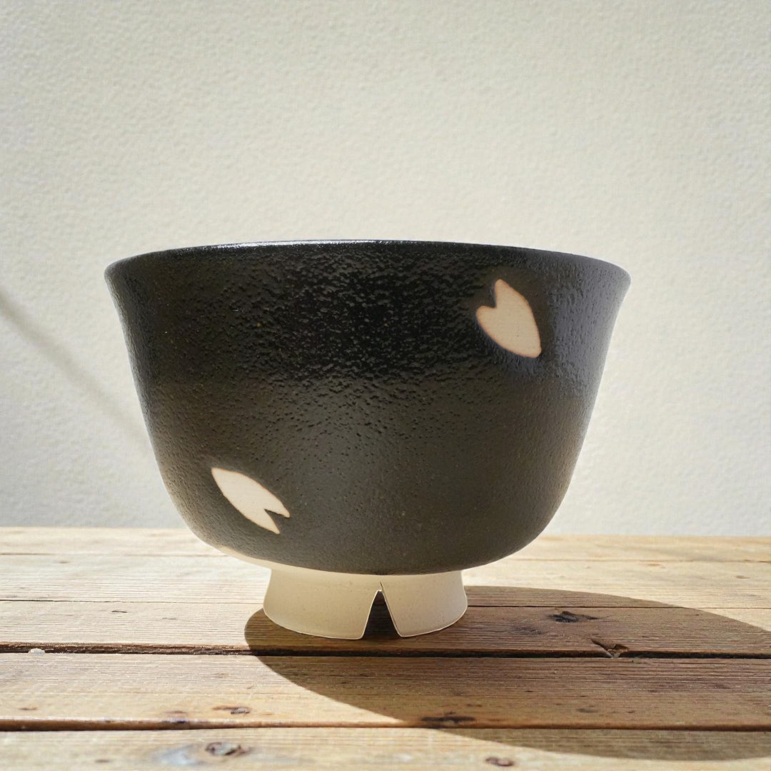 Cherry Blossom and Black Matcha Bowl | Slightly Smaller | Yoshiki Sugiura